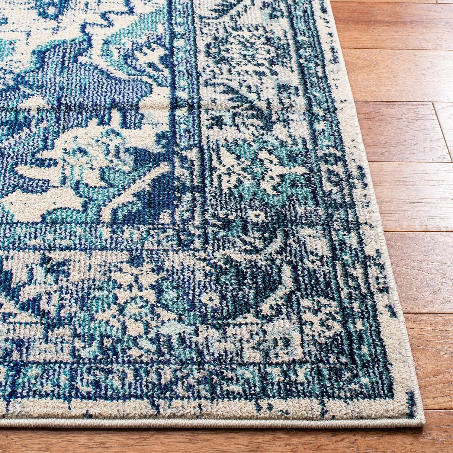 image:imageSAFAVIEH Monaco Collection Area Rug 8 Round Forest Green amp Light Blue NonShedding amp Easy to Clean Distressed Medallion Design Ideal for Living Room Bedroom Dining Space MNC243FIvoryBlue