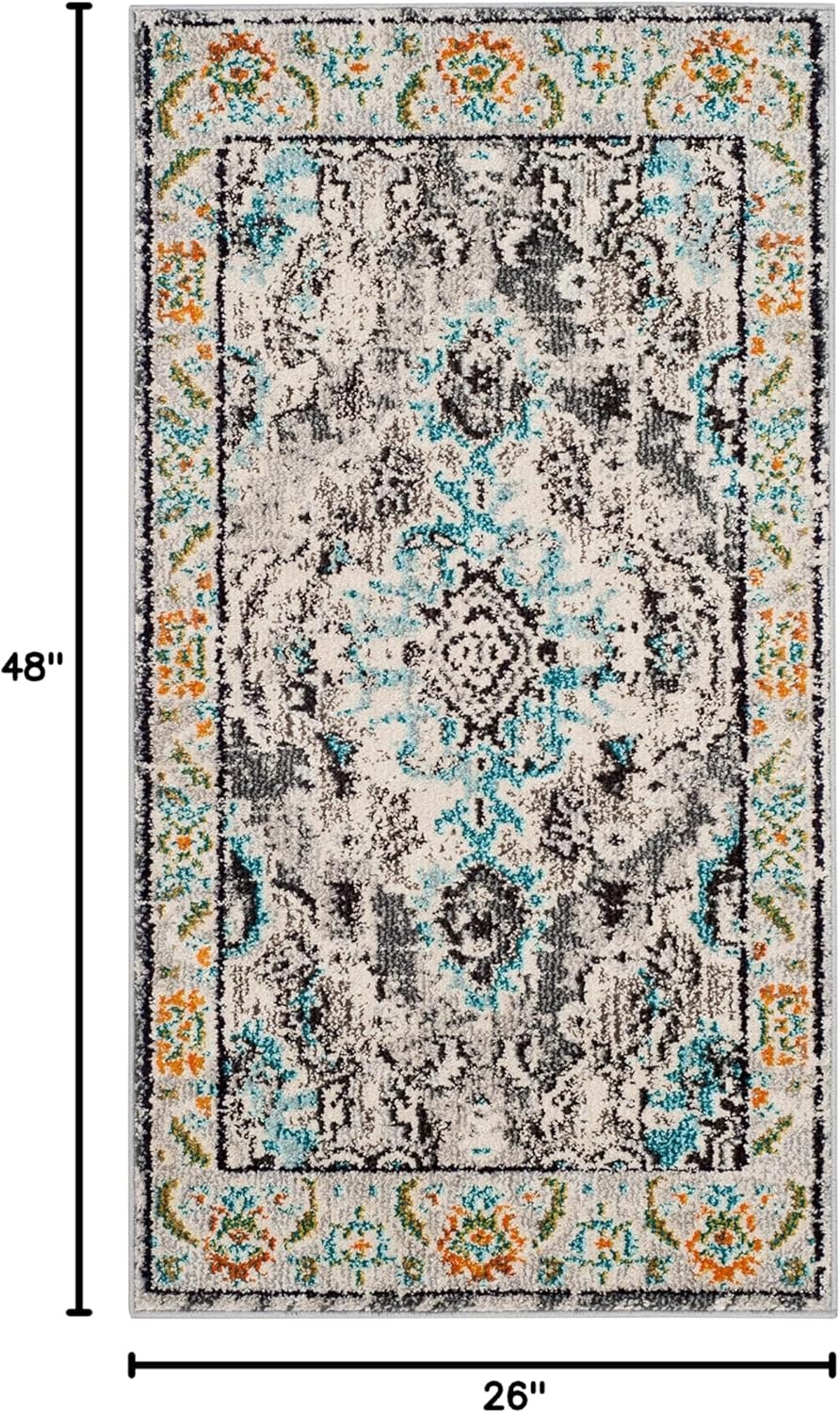 image:imageSAFAVIEH Monaco Collection Area Rug 8 Round Forest Green amp Light Blue NonShedding amp Easy to Clean Distressed Medallion Design Ideal for Living Room Bedroom Dining Space MNC243FGreyLight Blue