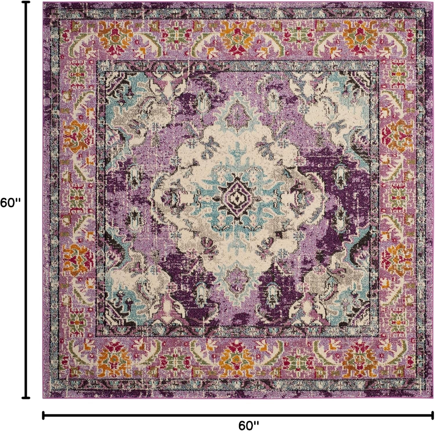 image:imageSAFAVIEH Monaco Collection Area Rug 8 Round Forest Green amp Light Blue NonShedding amp Easy to Clean Distressed Medallion Design Ideal for Living Room Bedroom Dining Space MNC243FVioletLight Blue