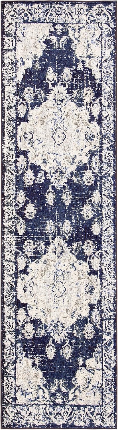 image:imageSAFAVIEH Monaco Collection Area Rug 8 Round Forest Green amp Light Blue NonShedding amp Easy to Clean Distressed Medallion Design Ideal for Living Room Bedroom Dining Space MNC243FIvoryNavy