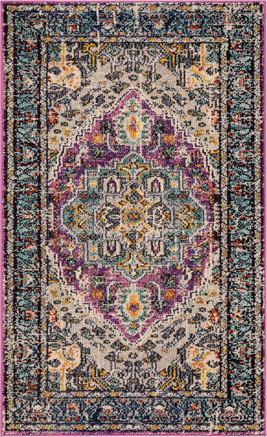 image:imageSAFAVIEH Monaco Collection Area Rug 8 x 10 Violet amp Light Blue Boho Chic Medallion Distressed Design NonShedding amp Easy Care Ideal for High Traffic Areas in Living Room Bedroom MNC251LVioletLight Blue