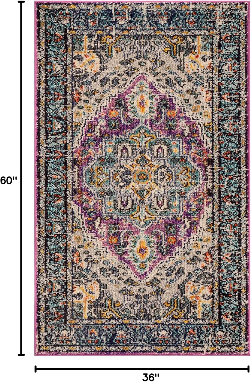image:imageSAFAVIEH Monaco Collection Area Rug 8 x 10 Violet amp Light Blue Boho Chic Medallion Distressed Design NonShedding amp Easy Care Ideal for High Traffic Areas in Living Room Bedroom MNC251LVioletLight Blue