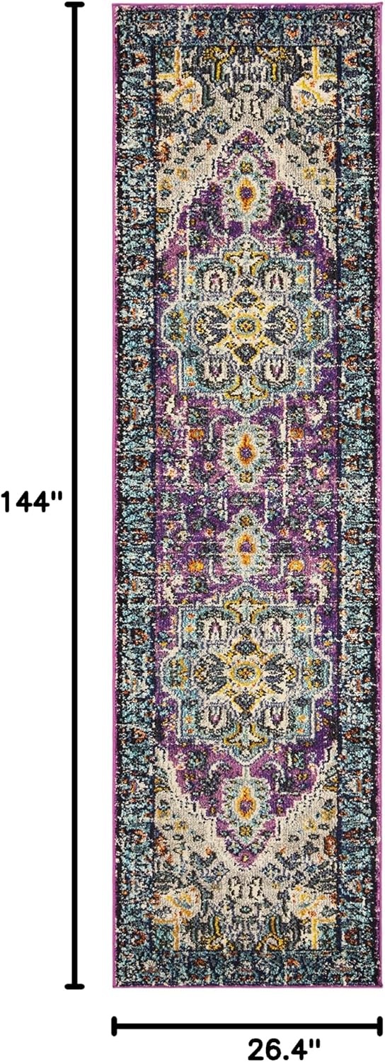 image:imageSAFAVIEH Monaco Collection Area Rug 8 x 10 Violet amp Light Blue Boho Chic Medallion Distressed Design NonShedding amp Easy Care Ideal for High Traffic Areas in Living Room Bedroom MNC251LVioletLight Blue