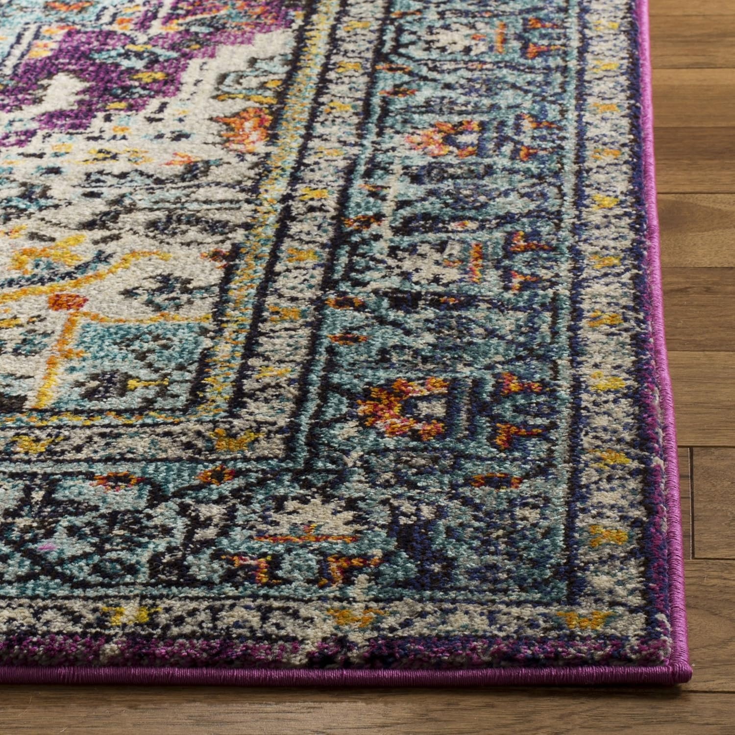 image:imageSAFAVIEH Monaco Collection Area Rug 8 x 10 Violet amp Light Blue Boho Chic Medallion Distressed Design NonShedding amp Easy Care Ideal for High Traffic Areas in Living Room Bedroom MNC251LVioletLight Blue