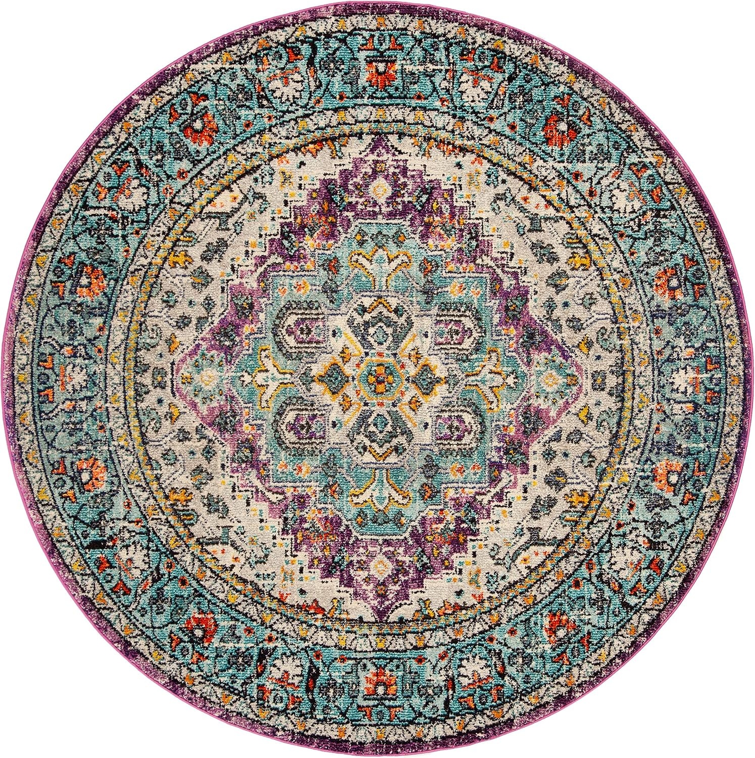 image:imageSAFAVIEH Monaco Collection Area Rug 8 x 10 Violet amp Light Blue Boho Chic Medallion Distressed Design NonShedding amp Easy Care Ideal for High Traffic Areas in Living Room Bedroom MNC251LVioletLight Blue