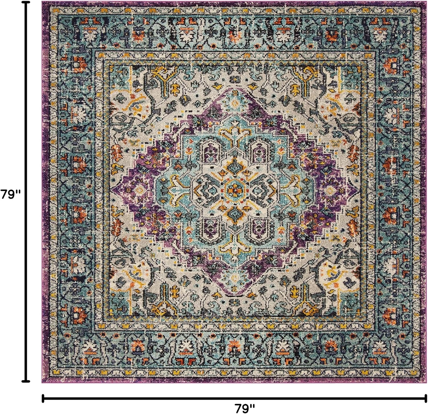 image:imageSAFAVIEH Monaco Collection Area Rug 8 x 10 Violet amp Light Blue Boho Chic Medallion Distressed Design NonShedding amp Easy Care Ideal for High Traffic Areas in Living Room Bedroom MNC251LVioletLight Blue