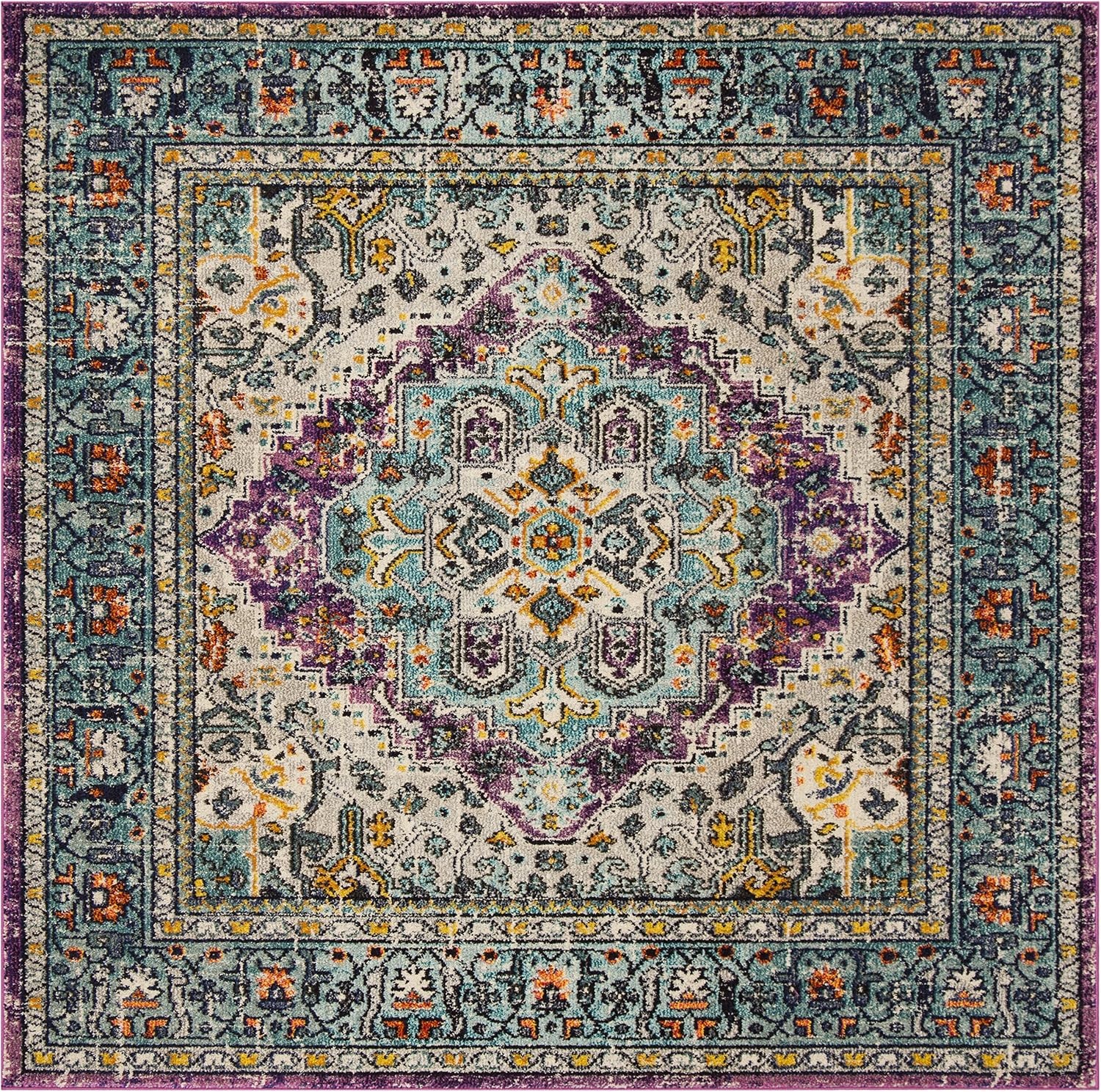 image:imageSAFAVIEH Monaco Collection Area Rug 8 x 10 Violet amp Light Blue Boho Chic Medallion Distressed Design NonShedding amp Easy Care Ideal for High Traffic Areas in Living Room Bedroom MNC251LVioletLight Blue