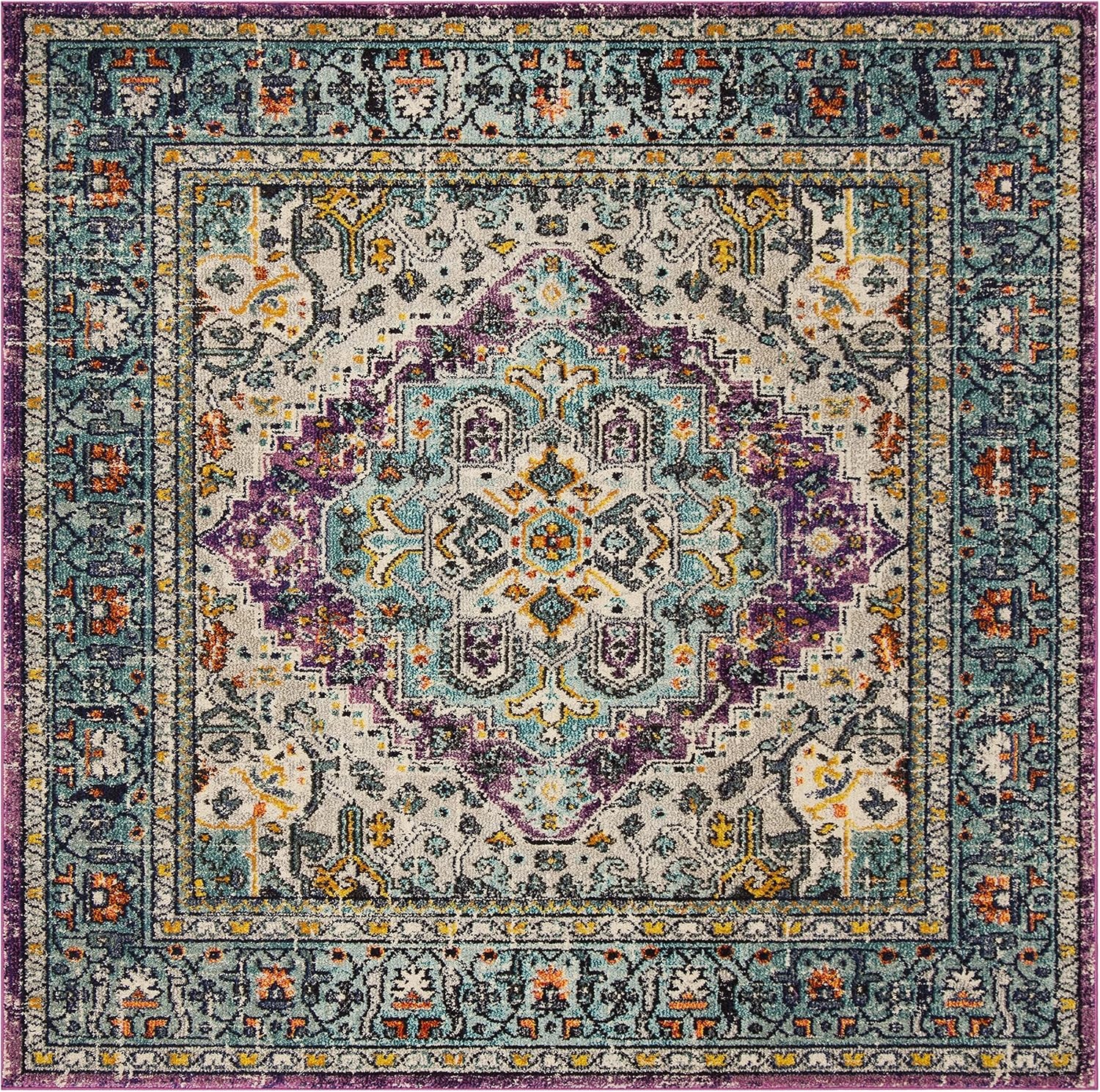 image:imageSAFAVIEH Monaco Collection Area Rug 8 x 10 Violet amp Light Blue Boho Chic Medallion Distressed Design NonShedding amp Easy Care Ideal for High Traffic Areas in Living Room Bedroom MNC251LVioletLight Blue