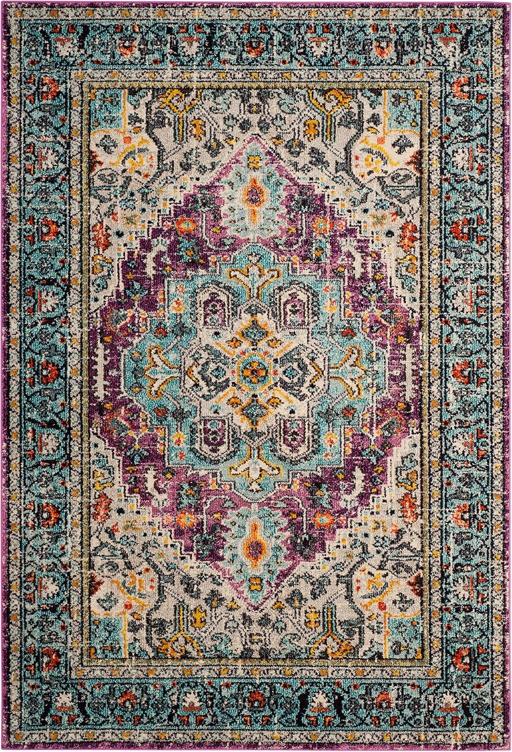 image:imageSAFAVIEH Monaco Collection Area Rug 8 x 10 Violet amp Light Blue Boho Chic Medallion Distressed Design NonShedding amp Easy Care Ideal for High Traffic Areas in Living Room Bedroom MNC251LVioletLight Blue