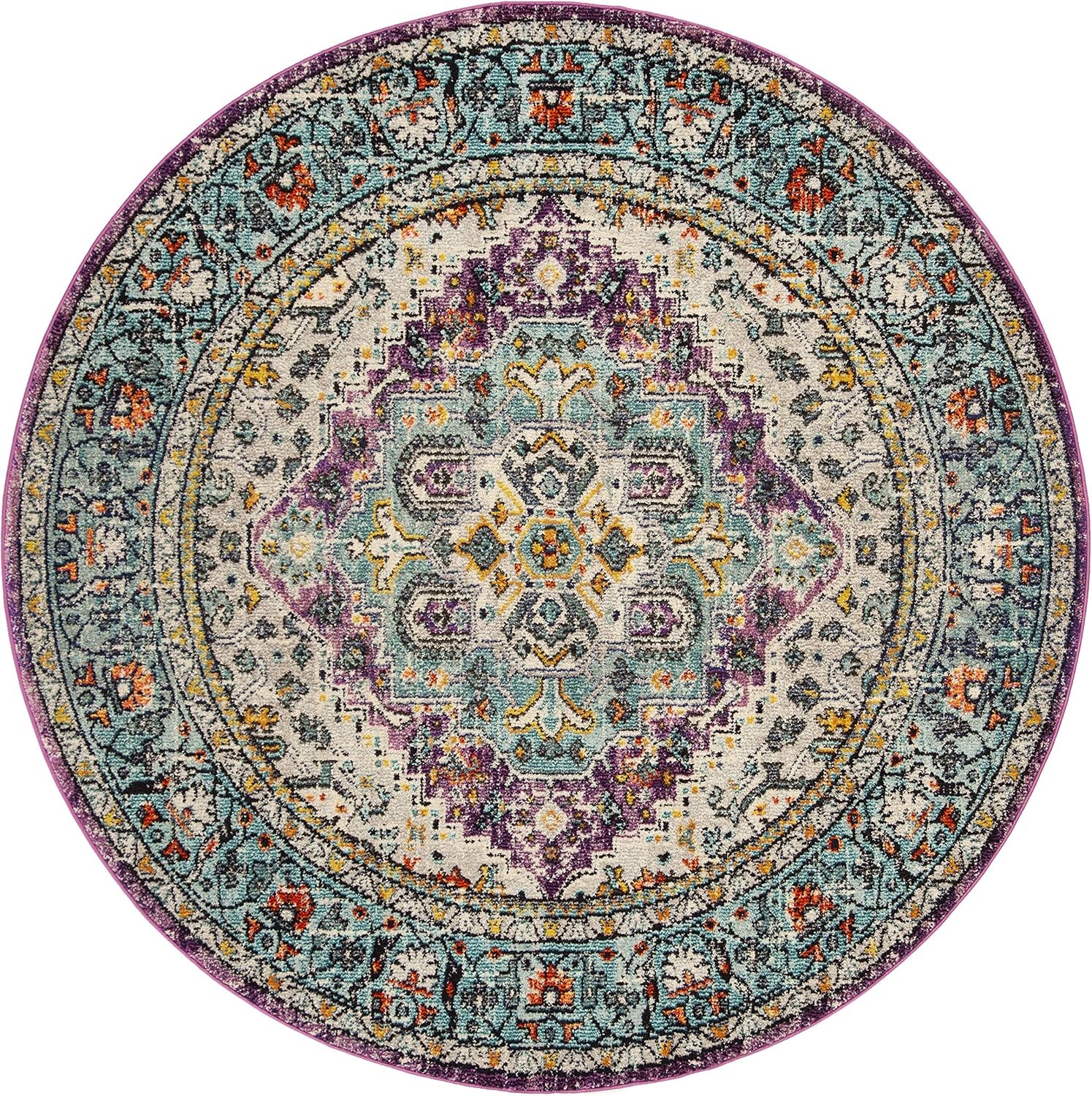 image:imageSAFAVIEH Monaco Collection Area Rug 8 x 10 Violet amp Light Blue Boho Chic Medallion Distressed Design NonShedding amp Easy Care Ideal for High Traffic Areas in Living Room Bedroom MNC251LVioletLight Blue