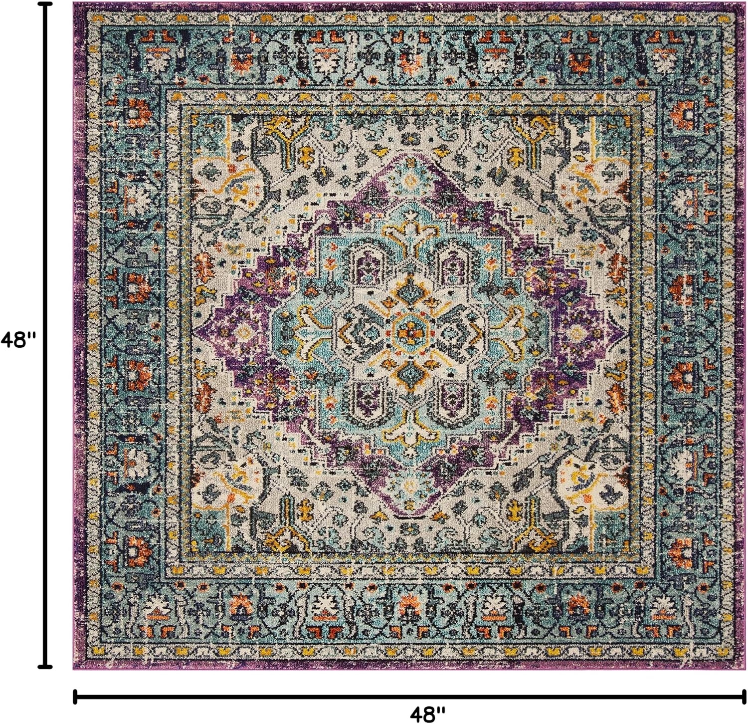 image:imageSAFAVIEH Monaco Collection Area Rug 8 x 10 Violet amp Light Blue Boho Chic Medallion Distressed Design NonShedding amp Easy Care Ideal for High Traffic Areas in Living Room Bedroom MNC251LVioletLight Blue