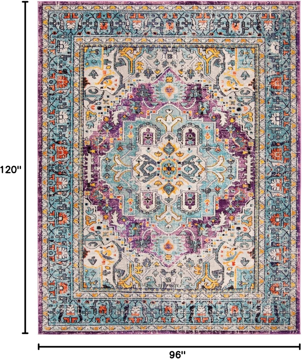 image:imageSAFAVIEH Monaco Collection Area Rug 8 x 10 Violet amp Light Blue Boho Chic Medallion Distressed Design NonShedding amp Easy Care Ideal for High Traffic Areas in Living Room Bedroom MNC251LVioletLight Blue