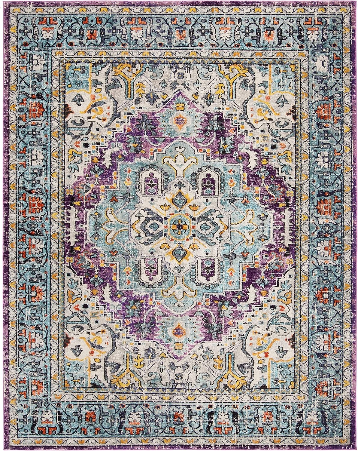 image:imageSAFAVIEH Monaco Collection Area Rug 8 x 10 Violet amp Light Blue Boho Chic Medallion Distressed Design NonShedding amp Easy Care Ideal for High Traffic Areas in Living Room Bedroom MNC251LVioletLight Blue