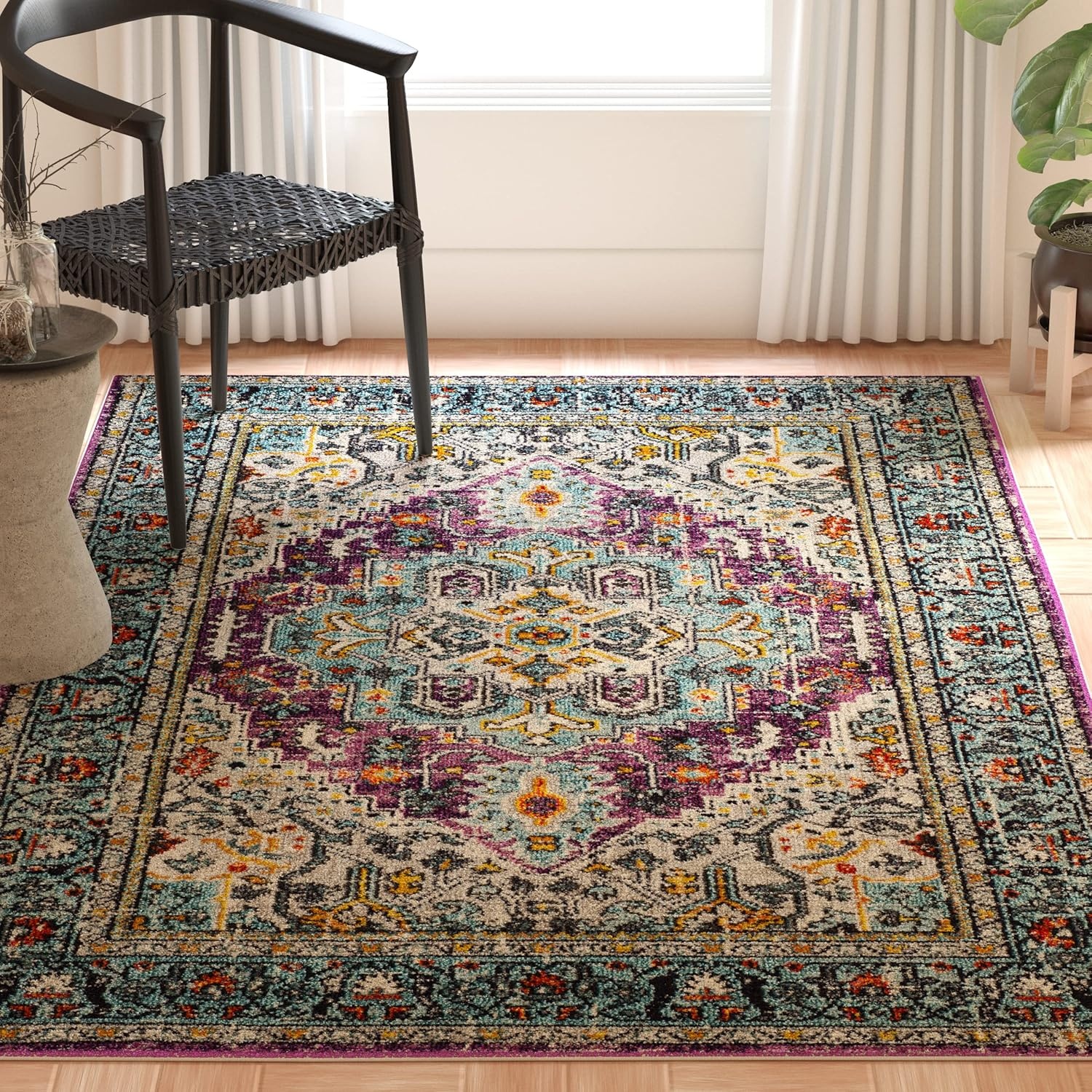 image:imageSAFAVIEH Monaco Collection Area Rug 8 x 10 Violet amp Light Blue Boho Chic Medallion Distressed Design NonShedding amp Easy Care Ideal for High Traffic Areas in Living Room Bedroom MNC251LVioletLight Blue