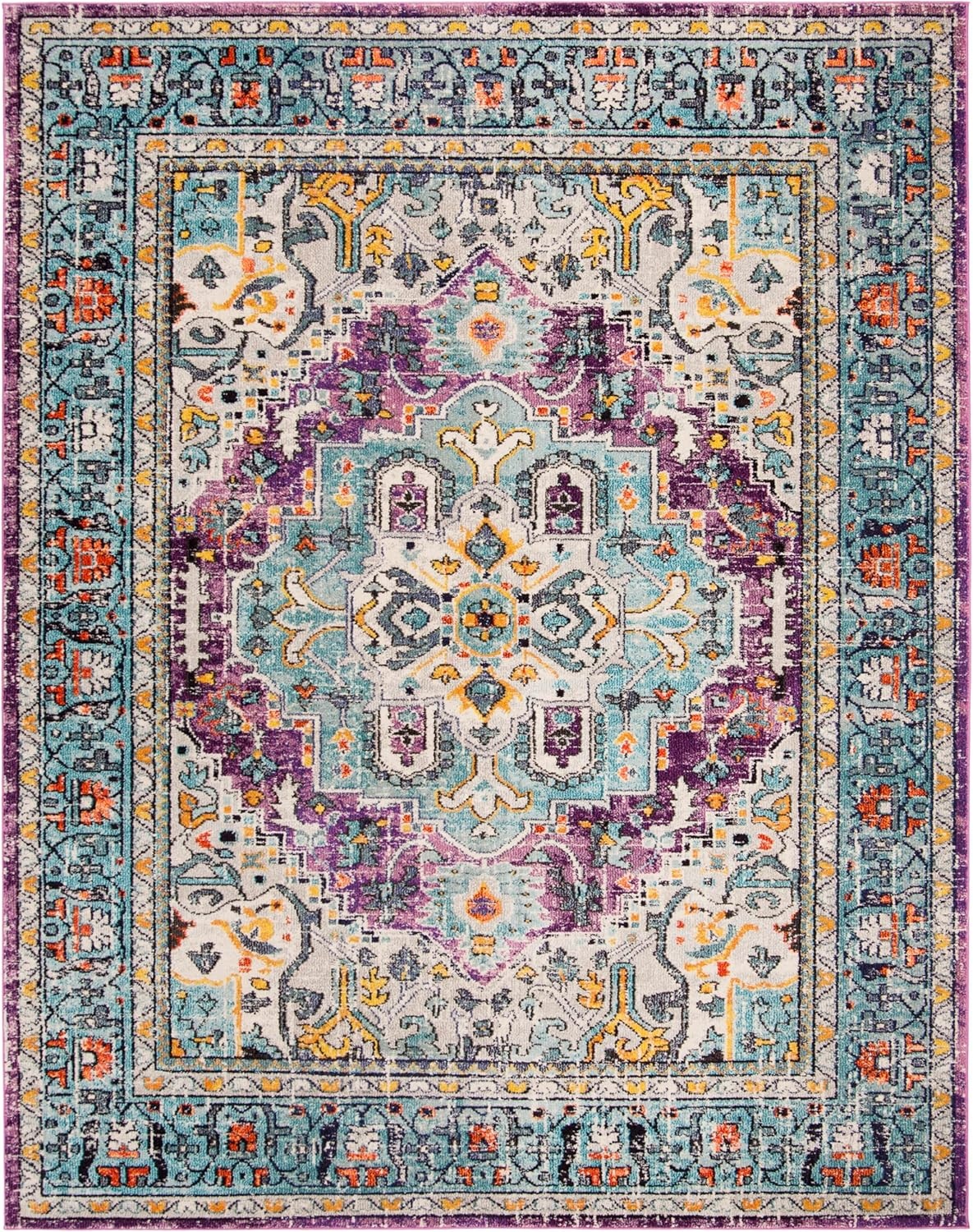 image:imageSAFAVIEH Monaco Collection Area Rug 8 x 10 Violet amp Light Blue Boho Chic Medallion Distressed Design NonShedding amp Easy Care Ideal for High Traffic Areas in Living Room Bedroom MNC251LVioletLight Blue
