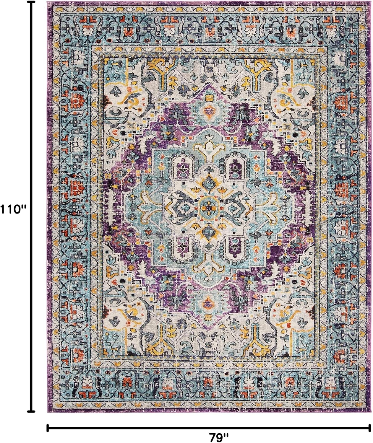 image:imageSAFAVIEH Monaco Collection Area Rug 8 x 10 Violet amp Light Blue Boho Chic Medallion Distressed Design NonShedding amp Easy Care Ideal for High Traffic Areas in Living Room Bedroom MNC251LVioletLight Blue