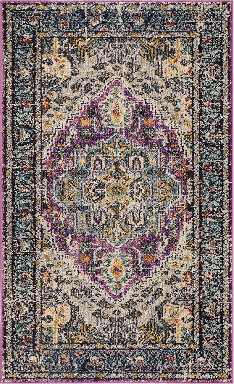 image:imageSAFAVIEH Monaco Collection Area Rug 8 x 10 Violet amp Light Blue Boho Chic Medallion Distressed Design NonShedding amp Easy Care Ideal for High Traffic Areas in Living Room Bedroom MNC251LVioletLight Blue