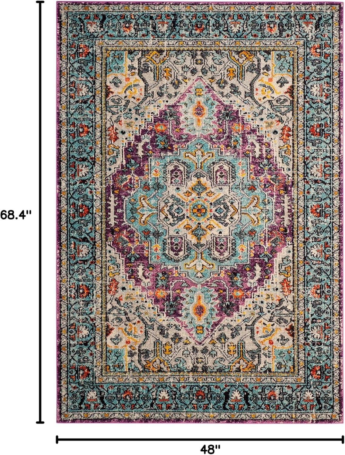 image:imageSAFAVIEH Monaco Collection Area Rug 8 x 10 Violet amp Light Blue Boho Chic Medallion Distressed Design NonShedding amp Easy Care Ideal for High Traffic Areas in Living Room Bedroom MNC251LVioletLight Blue
