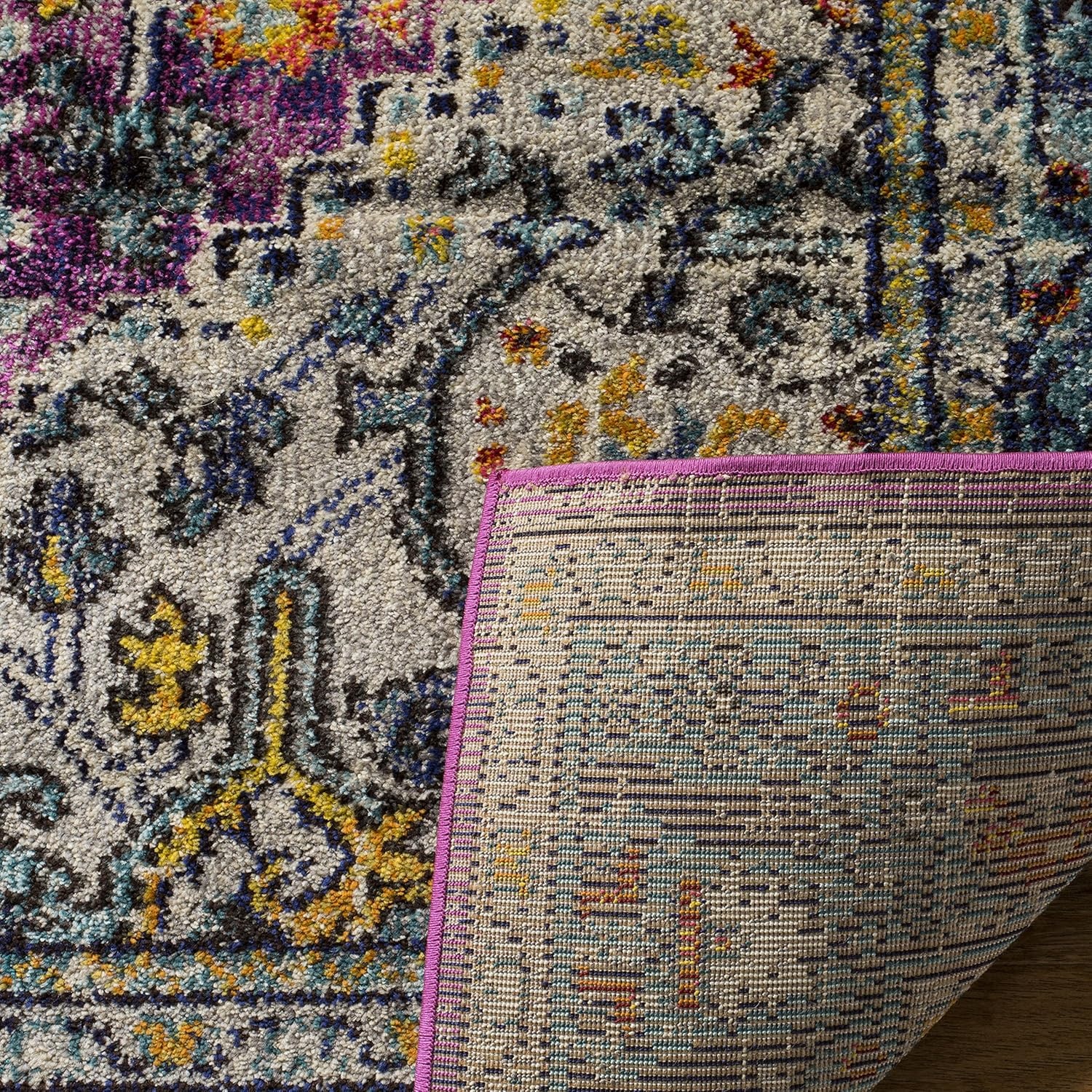 image:imageSAFAVIEH Monaco Collection Area Rug 8 x 10 Violet amp Light Blue Boho Chic Medallion Distressed Design NonShedding amp Easy Care Ideal for High Traffic Areas in Living Room Bedroom MNC251LVioletLight Blue
