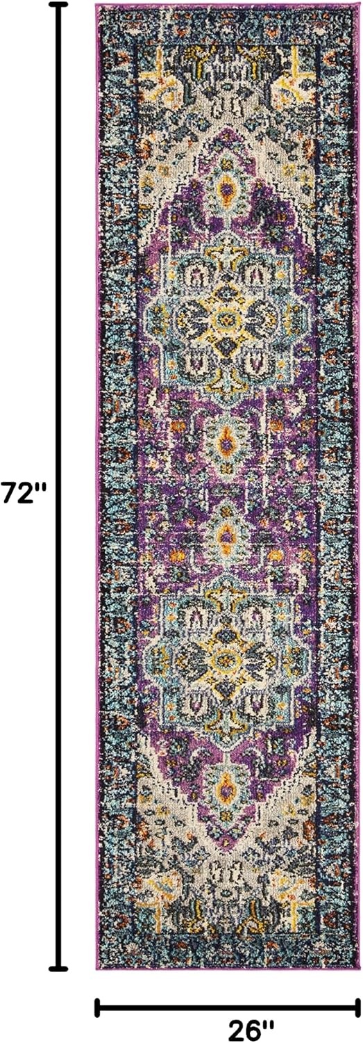 image:imageSAFAVIEH Monaco Collection Area Rug 8 x 10 Violet amp Light Blue Boho Chic Medallion Distressed Design NonShedding amp Easy Care Ideal for High Traffic Areas in Living Room Bedroom MNC251LVioletLight Blue