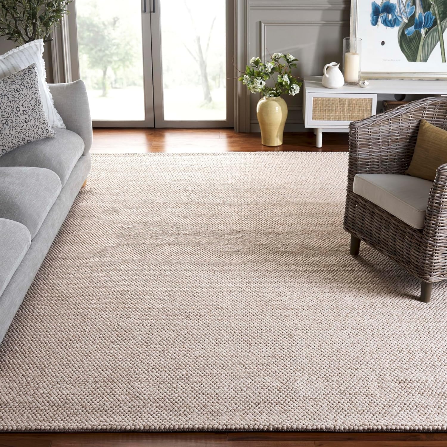 image:imageSAFAVIEH Natura Collection Area Rug 8 Square Beige amp Ivory Handmade Wool Blend Textured Design Ideal for Living Room Bedroom Dining Space NAT425BBeigeIvory