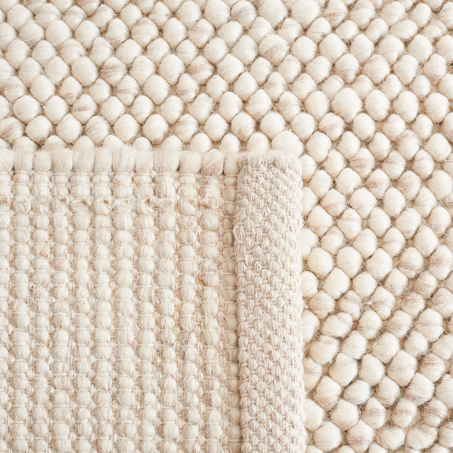 image:imageSAFAVIEH Natura Collection Area Rug 8 Square Beige amp Ivory Handmade Wool Blend Textured Design Ideal for Living Room Bedroom Dining Space NAT425BBeigeIvory