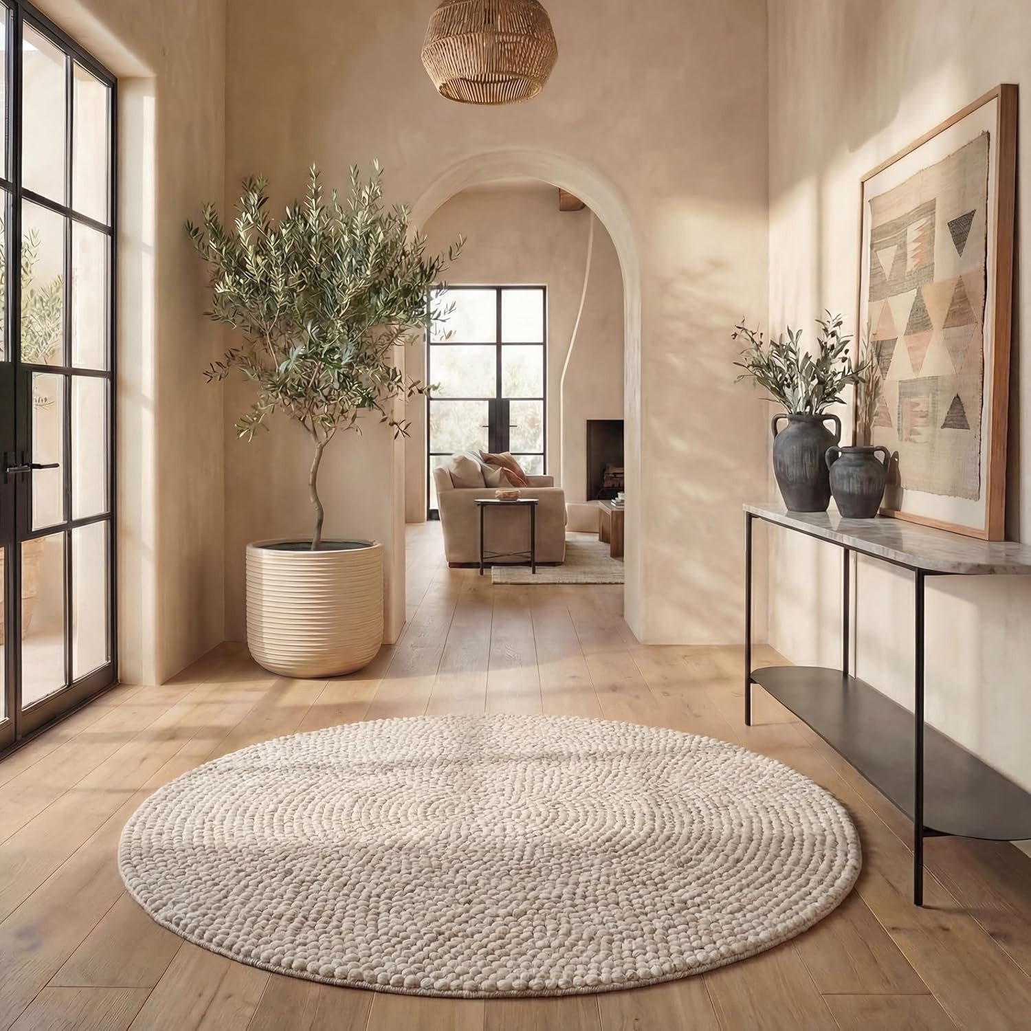 image:imageSAFAVIEH Natura Collection Area Rug 8 Square Beige amp Ivory Handmade Wool Blend Textured Design Ideal for Living Room Bedroom Dining Space NAT425BBeigeIvory