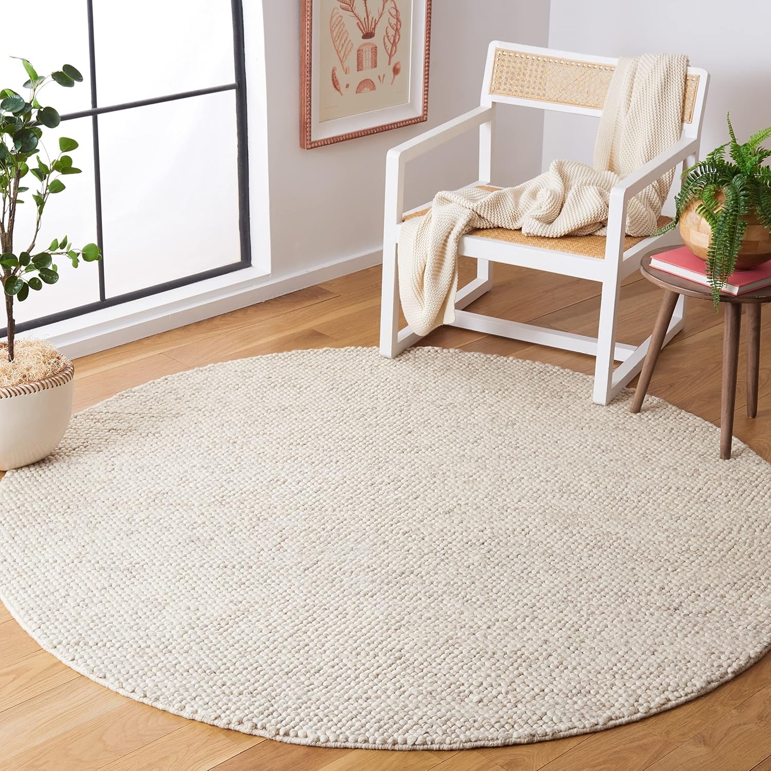 image:imageSAFAVIEH Natura Collection Area Rug 8 Square Beige amp Ivory Handmade Wool Blend Textured Design Ideal for Living Room Bedroom Dining Space NAT425BBeigeIvory
