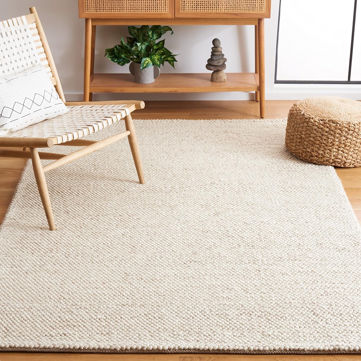image:imageSAFAVIEH Natura Collection Area Rug 8 Square Beige amp Ivory Handmade Wool Blend Textured Design Ideal for Living Room Bedroom Dining Space NAT425BBeigeIvory