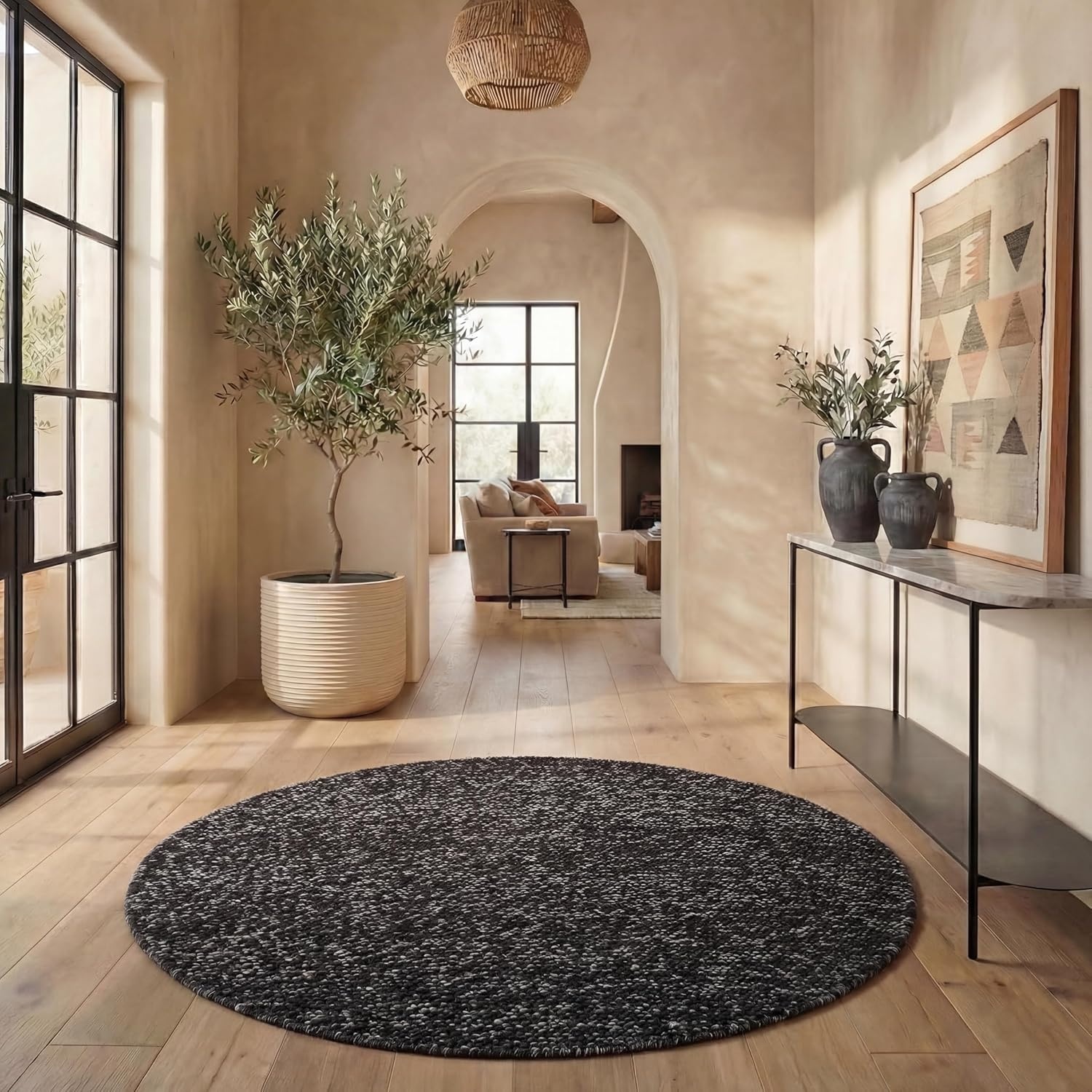 image:imageSAFAVIEH Natura Collection Area Rug 8 Square Beige amp Ivory Handmade Wool Blend Textured Design Ideal for Living Room Bedroom Dining Space NAT425BBlackGrey