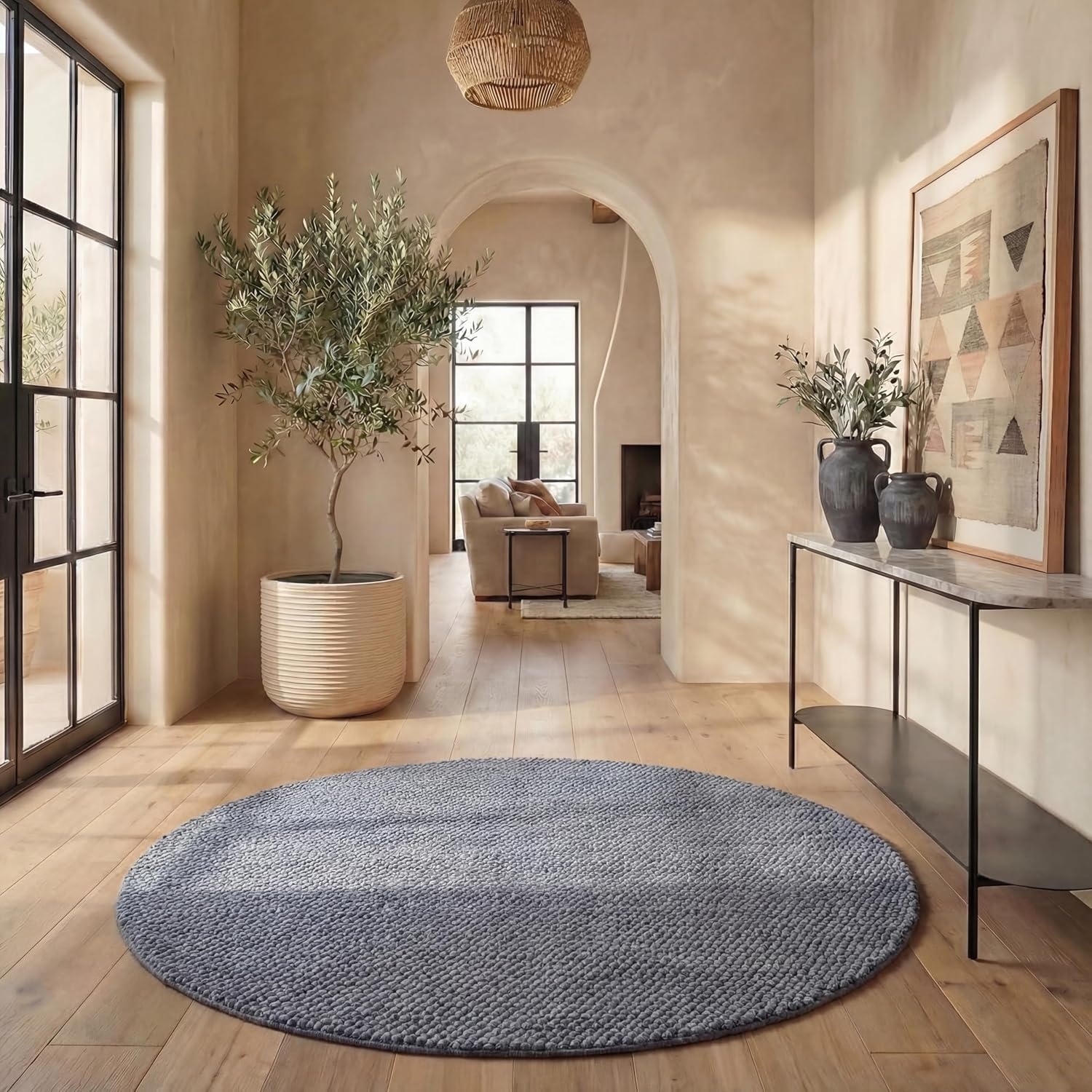 image:imageSAFAVIEH Natura Collection Area Rug 8 Square Beige amp Ivory Handmade Wool Blend Textured Design Ideal for Living Room Bedroom Dining Space NAT425BDark Grey