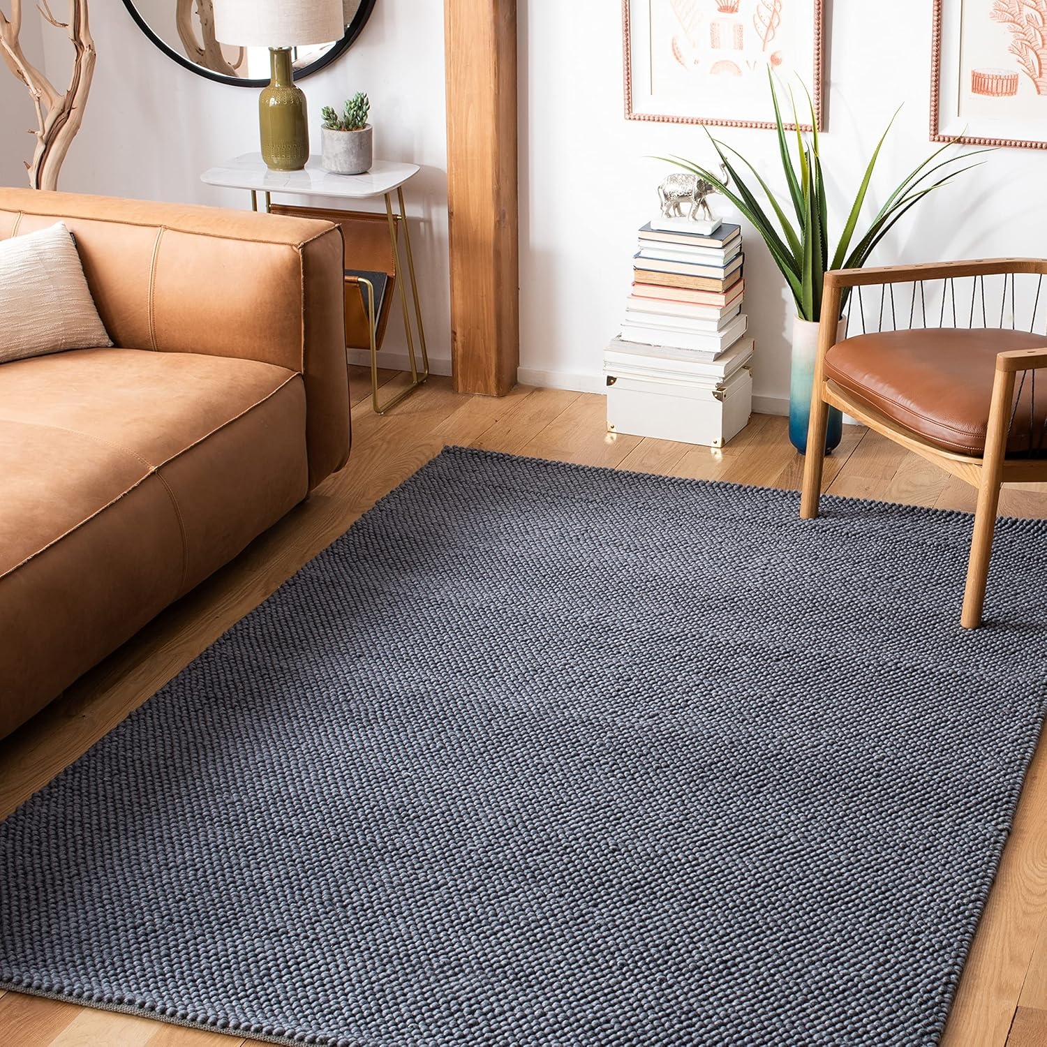 image:imageSAFAVIEH Natura Collection Area Rug 8 Square Beige amp Ivory Handmade Wool Blend Textured Design Ideal for Living Room Bedroom Dining Space NAT425BDark Grey