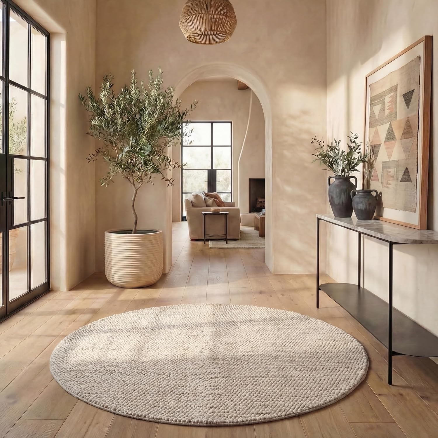image:imageSAFAVIEH Natura Collection Area Rug 8 Square Beige amp Ivory Handmade Wool Blend Textured Design Ideal for Living Room Bedroom Dining Space NAT425BGreyIvory