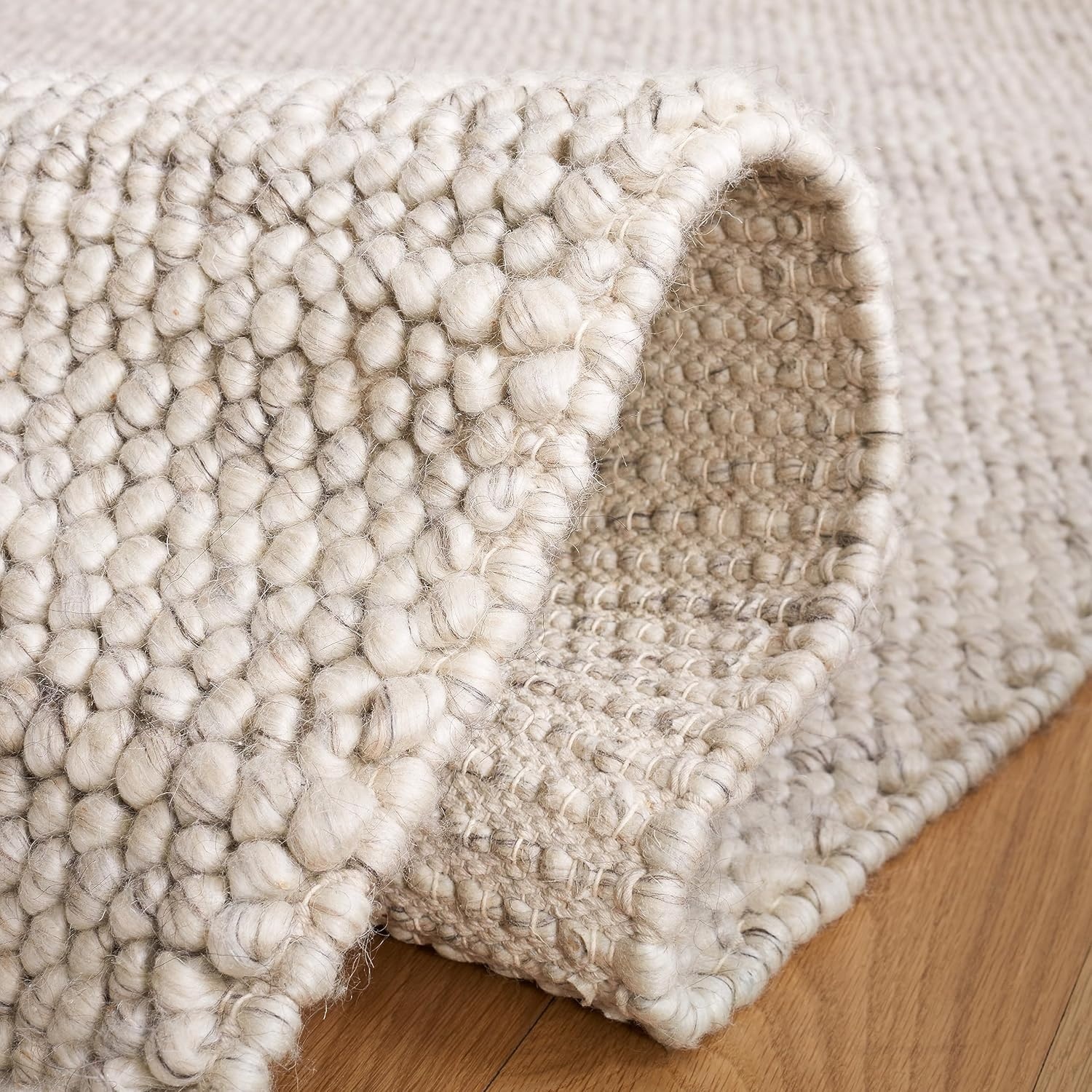 image:imageSAFAVIEH Natura Collection Area Rug 8 Square Beige amp Ivory Handmade Wool Blend Textured Design Ideal for Living Room Bedroom Dining Space NAT425BGreyIvory