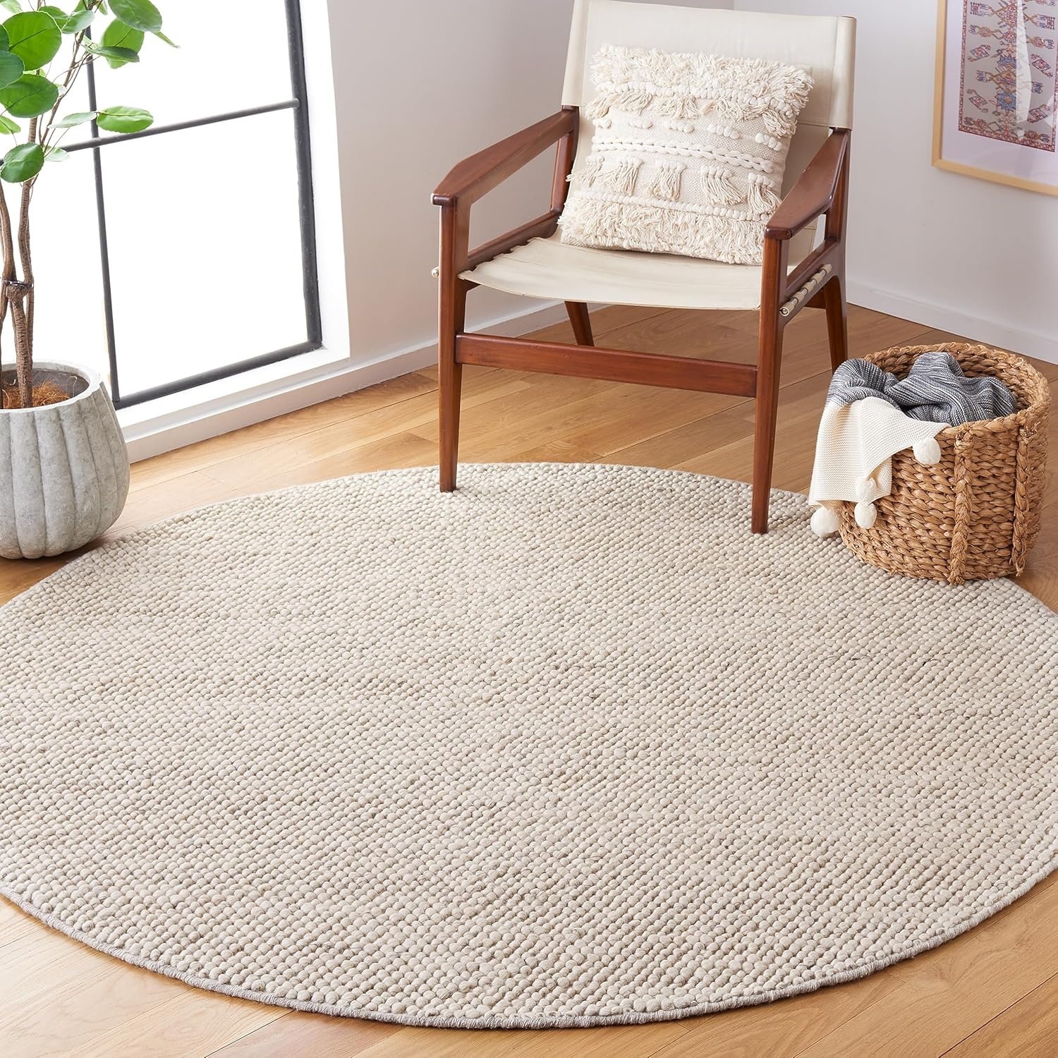 image:imageSAFAVIEH Natura Collection Area Rug 8 Square Beige amp Ivory Handmade Wool Blend Textured Design Ideal for Living Room Bedroom Dining Space NAT425BGreyIvory