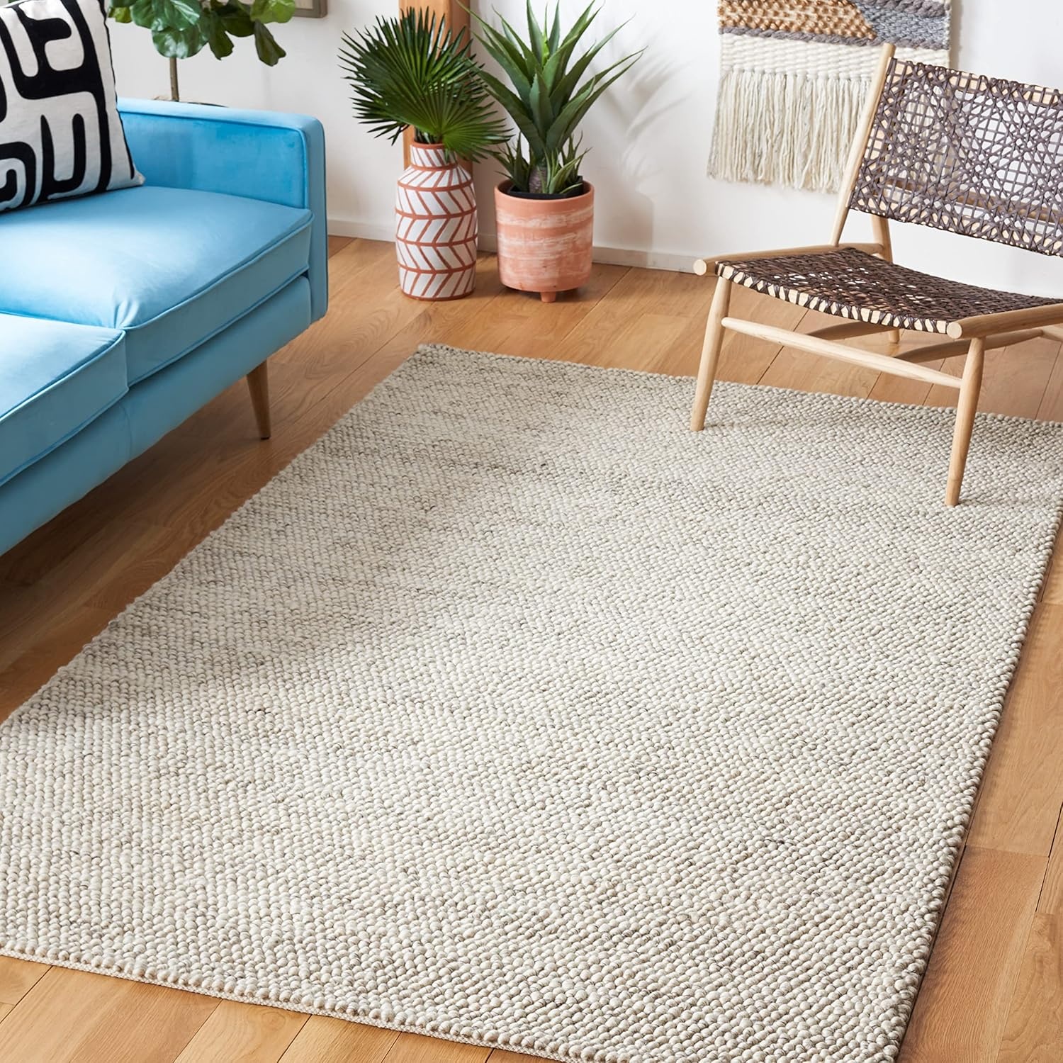 image:imageSAFAVIEH Natura Collection Area Rug 8 Square Beige amp Ivory Handmade Wool Blend Textured Design Ideal for Living Room Bedroom Dining Space NAT425BGreyIvory