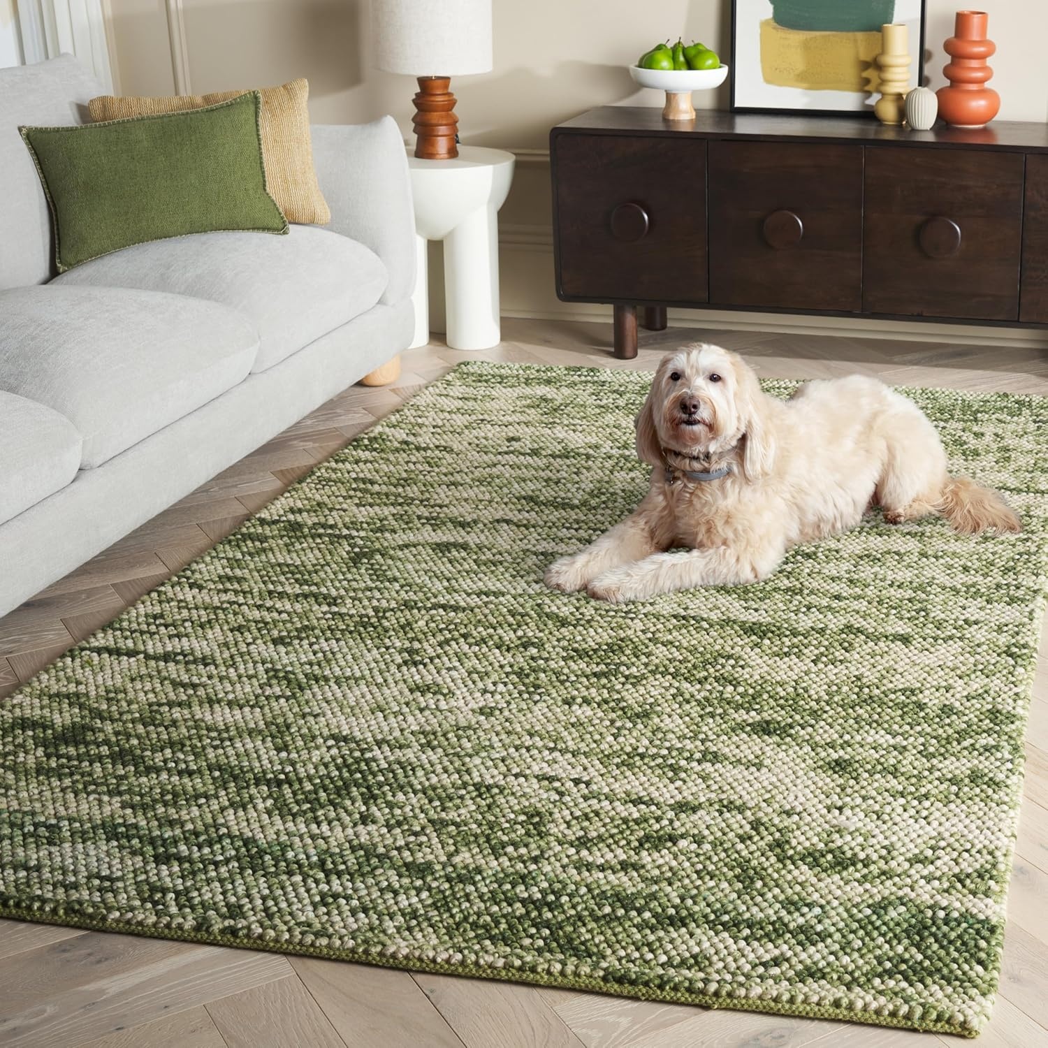 image:imageSAFAVIEH Natura Collection Area Rug 8 Square Beige amp Ivory Handmade Wool Blend Textured Design Ideal for Living Room Bedroom Dining Space NAT425BGreenIvory