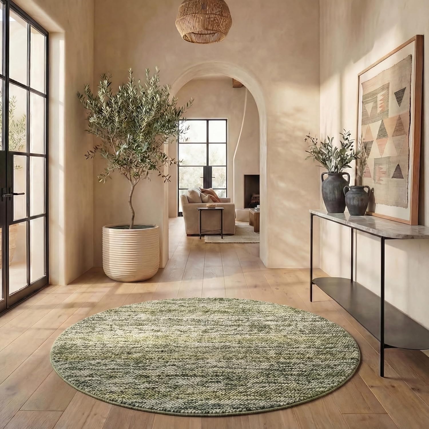 image:imageSAFAVIEH Natura Collection Area Rug 8 Square Beige amp Ivory Handmade Wool Blend Textured Design Ideal for Living Room Bedroom Dining Space NAT425BGreenIvory
