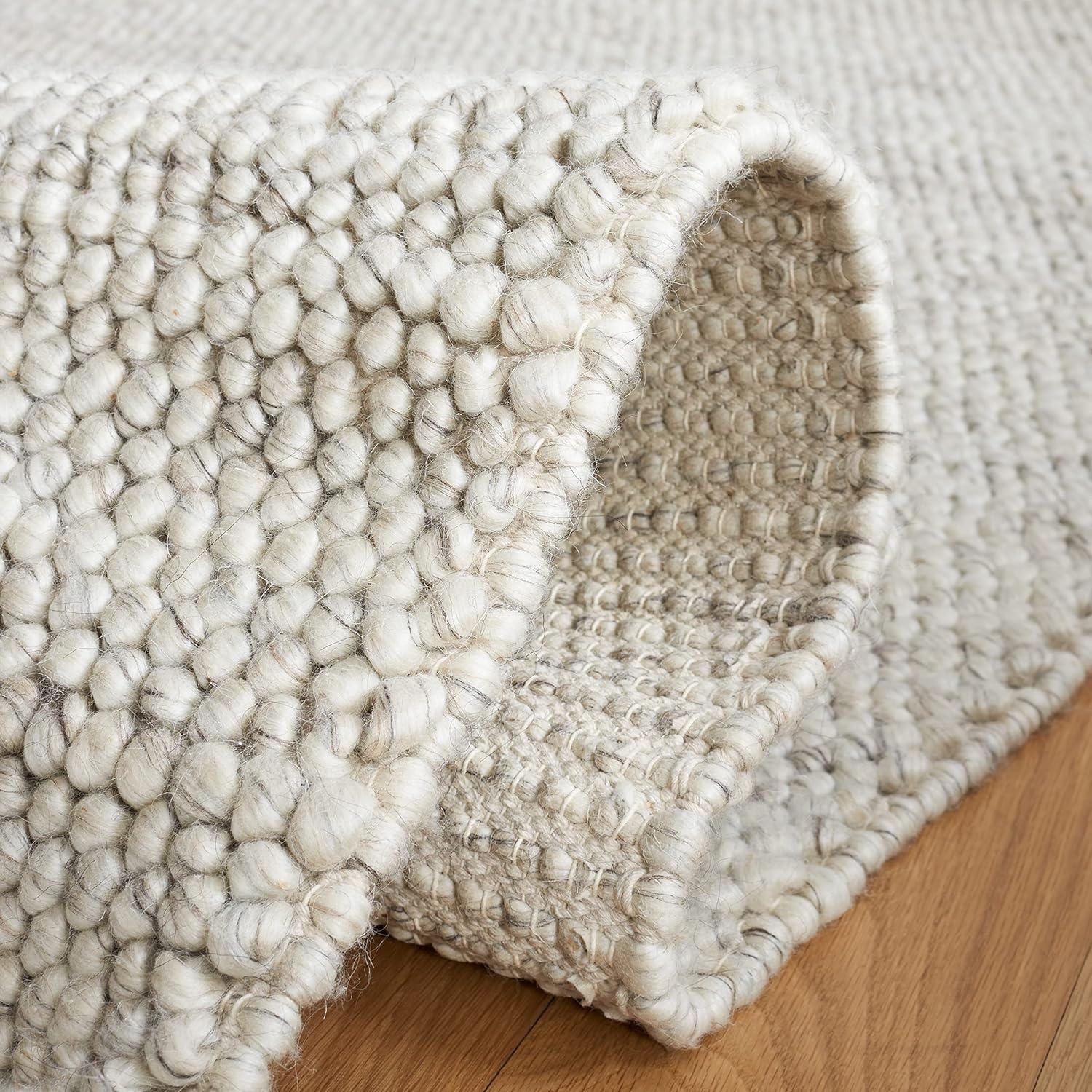 image:imageSAFAVIEH Natura Collection Area Rug 8 Square Beige amp Ivory Handmade Wool Blend Textured Design Ideal for Living Room Bedroom Dining Space NAT425BGreyIvory