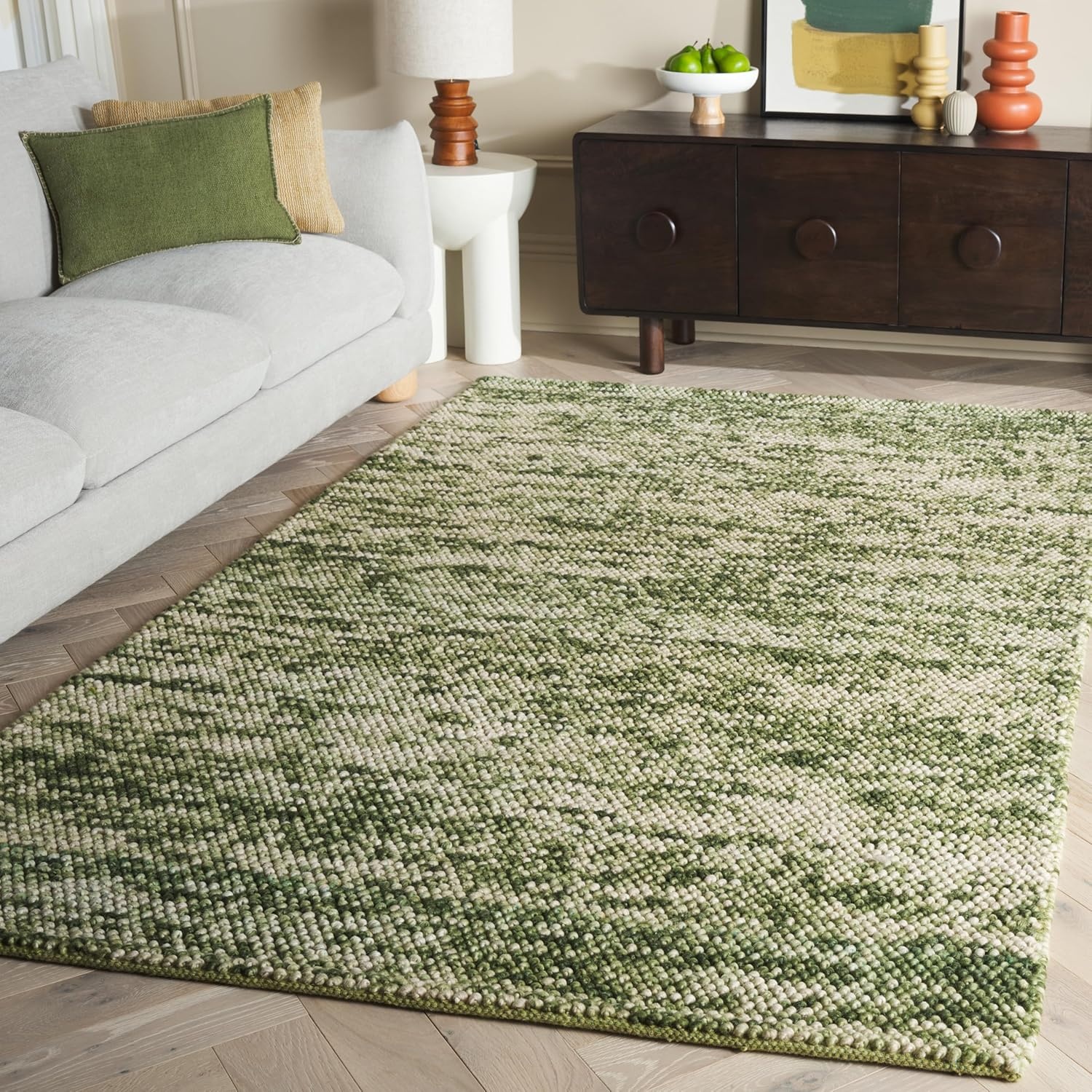 image:imageSAFAVIEH Natura Collection Area Rug 8 Square Beige amp Ivory Handmade Wool Blend Textured Design Ideal for Living Room Bedroom Dining Space NAT425BGreenIvory
