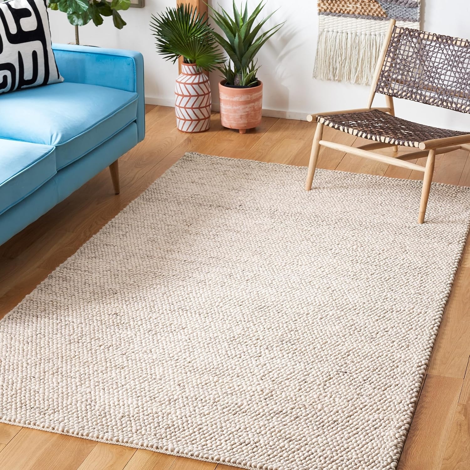 image:imageSAFAVIEH Natura Collection Area Rug 8 Square Beige amp Ivory Handmade Wool Blend Textured Design Ideal for Living Room Bedroom Dining Space NAT425BGreyIvory