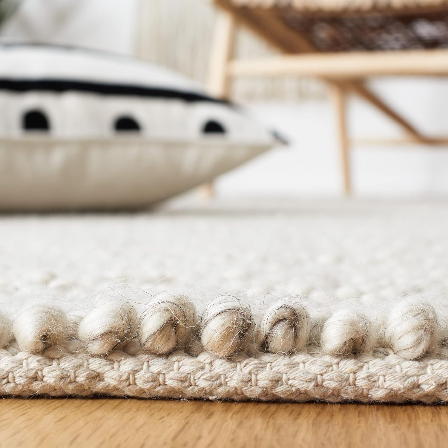 image:imageSAFAVIEH Natura Collection Area Rug 8 Square Beige amp Ivory Handmade Wool Blend Textured Design Ideal for Living Room Bedroom Dining Space NAT425BGreyIvory