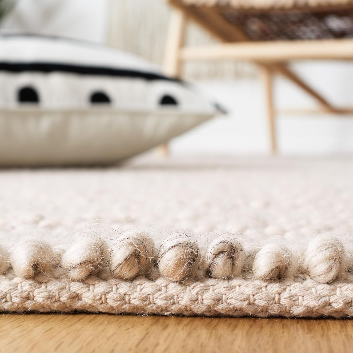 image:imageSAFAVIEH Natura Collection Area Rug 8 Square Beige amp Ivory Handmade Wool Blend Textured Design Ideal for Living Room Bedroom Dining Space NAT425BGreyIvory