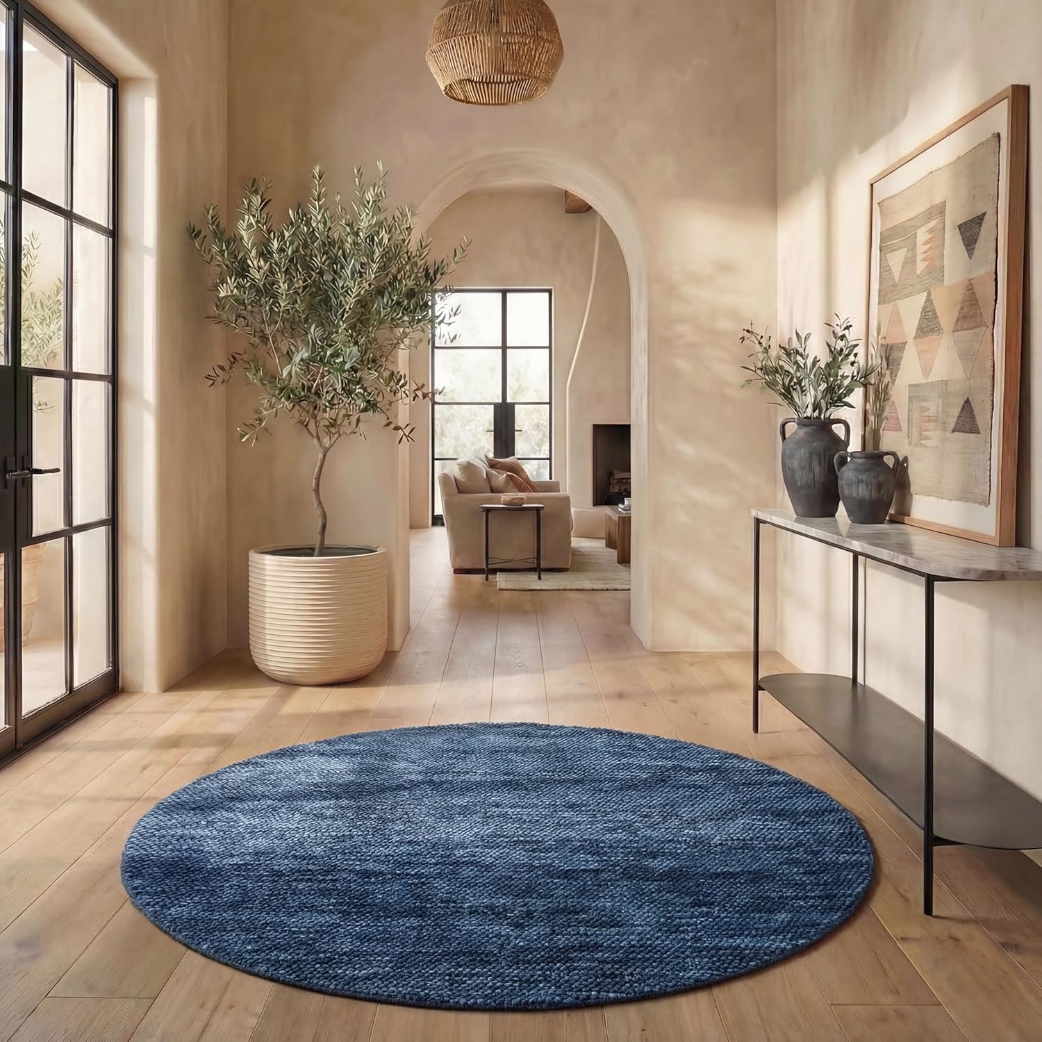 image:imageSAFAVIEH Natura Collection Area Rug 8 Square Beige amp Ivory Handmade Wool Blend Textured Design Ideal for Living Room Bedroom Dining Space NAT425BNavyBlue