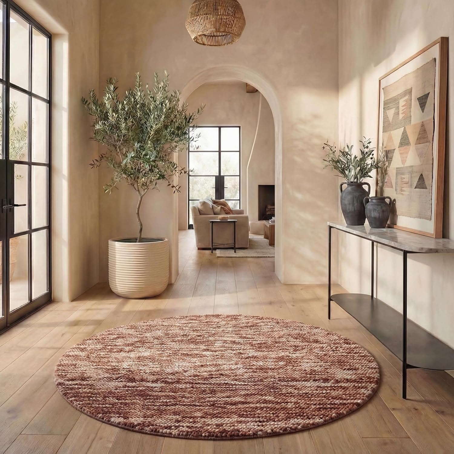 image:imageSAFAVIEH Natura Collection Area Rug 8 Square Beige amp Ivory Handmade Wool Blend Textured Design Ideal for Living Room Bedroom Dining Space NAT425BRustBrown