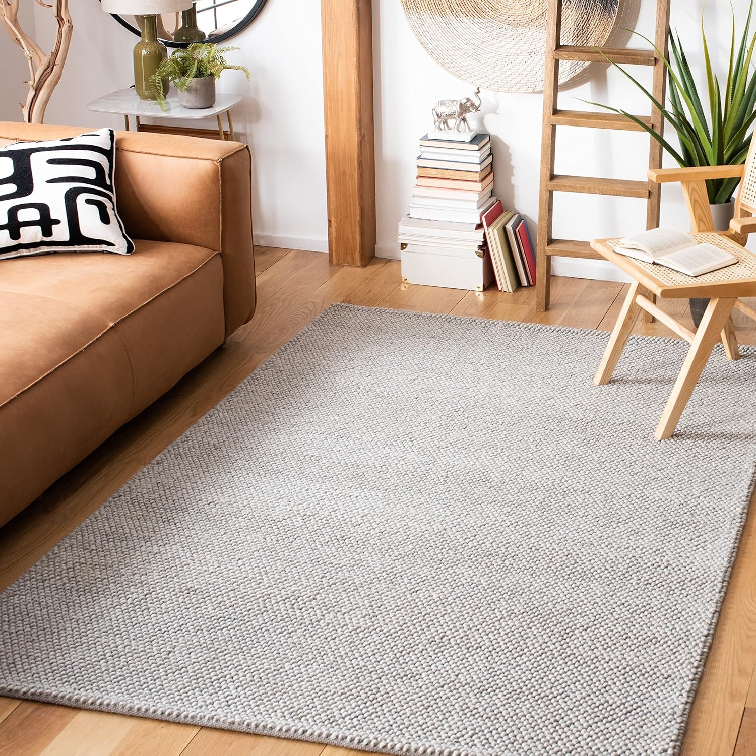 image:imageSAFAVIEH Natura Collection Area Rug 8 Square Beige amp Ivory Handmade Wool Blend Textured Design Ideal for Living Room Bedroom Dining Space NAT425BSilver