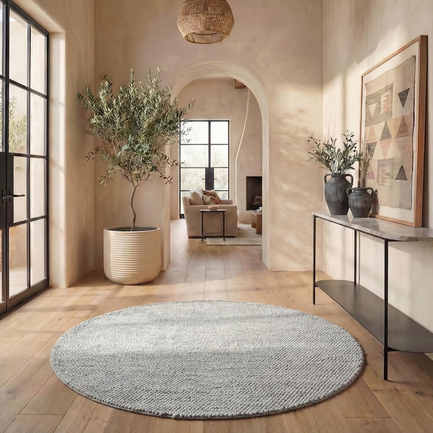 image:imageSAFAVIEH Natura Collection Area Rug 8 Square Beige amp Ivory Handmade Wool Blend Textured Design Ideal for Living Room Bedroom Dining Space NAT425BSilver