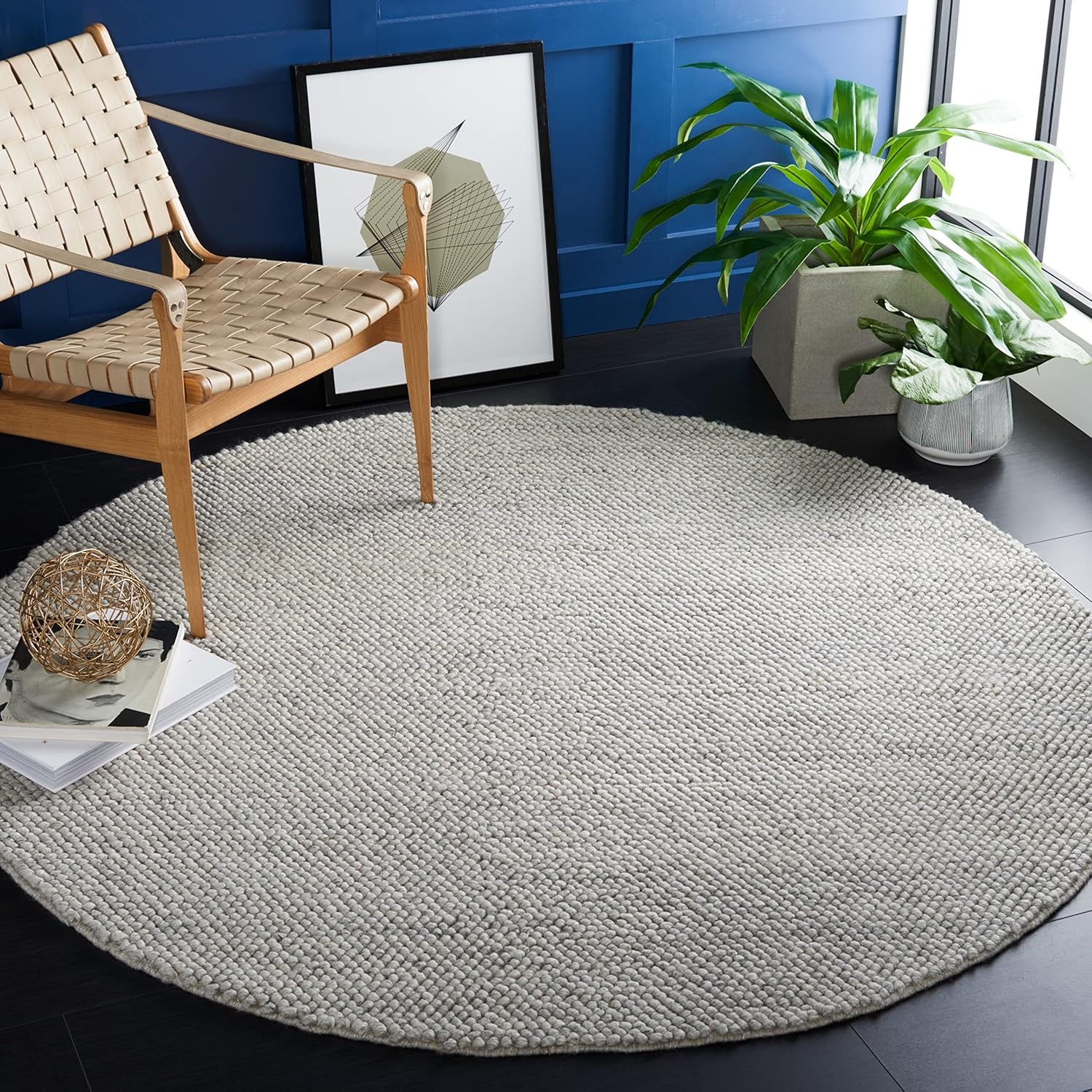 image:imageSAFAVIEH Natura Collection Area Rug 8 Square Beige amp Ivory Handmade Wool Blend Textured Design Ideal for Living Room Bedroom Dining Space NAT425BSilver