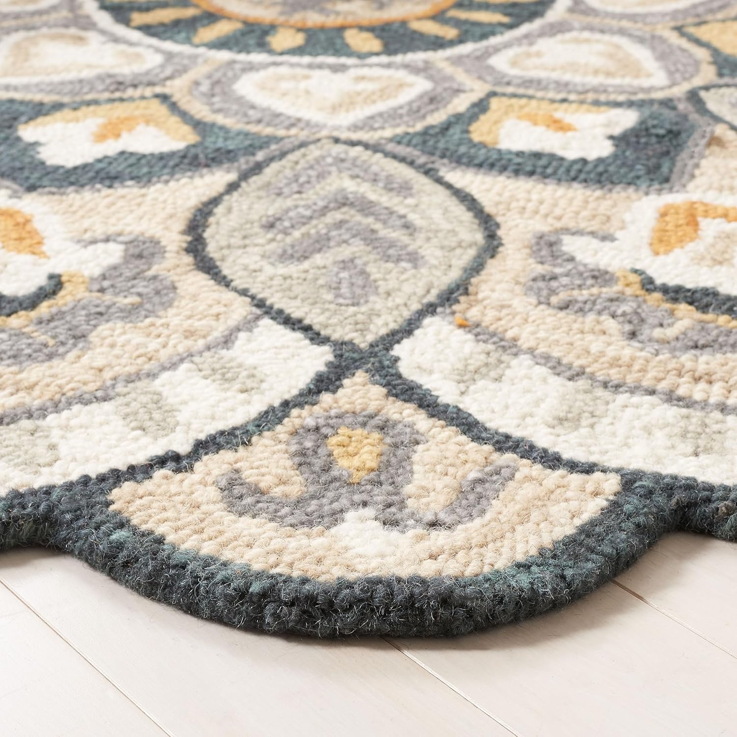 image:imageSAFAVIEH Novelty Collection 3 Round IvoryBlue NOV604M Handmade Boho Floral Premium Wool Entryway Foyer Living Room Bedroom Kitchen Area RugBeigeNavy