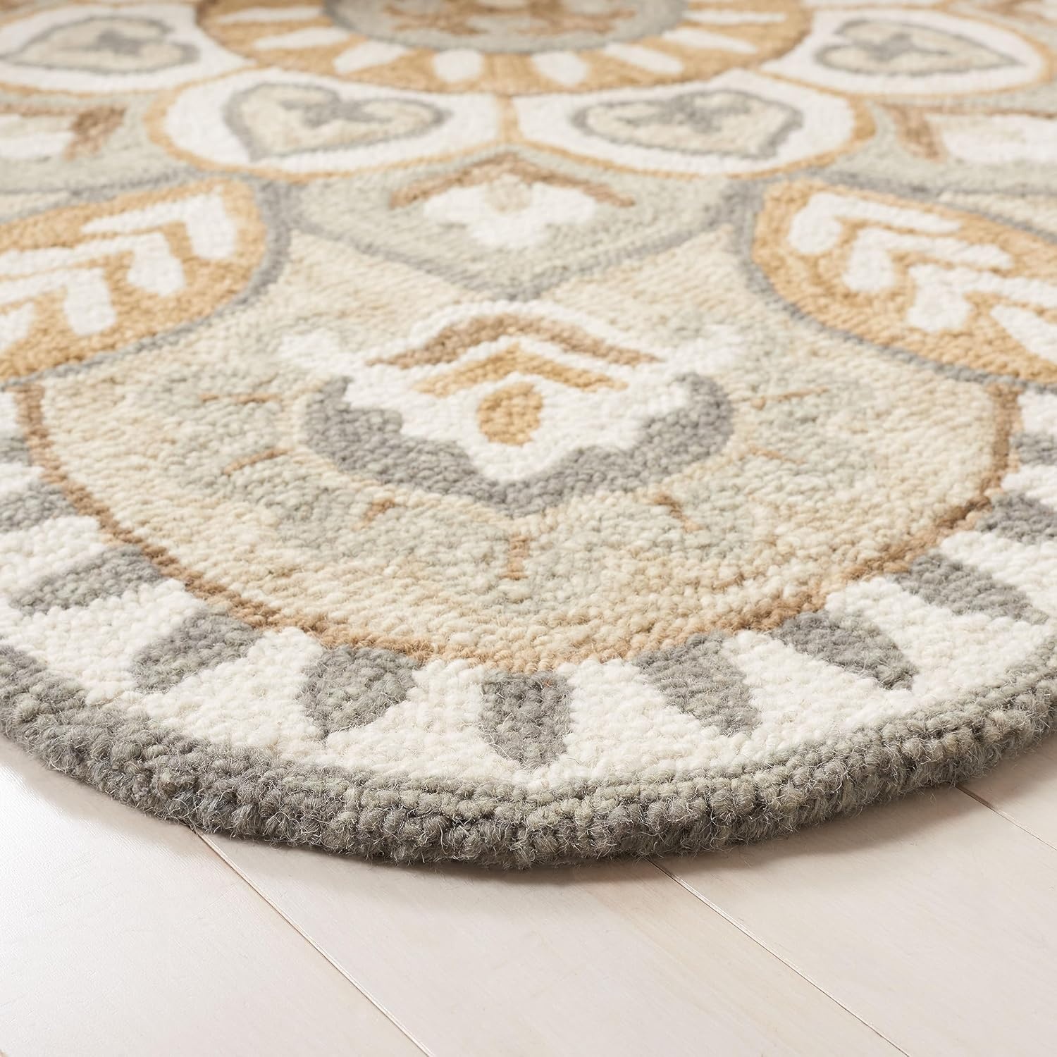 image:imageSAFAVIEH Novelty Collection 3 Round IvoryBlue NOV604M Handmade Boho Floral Premium Wool Entryway Foyer Living Room Bedroom Kitchen Area RugIvoryBeige